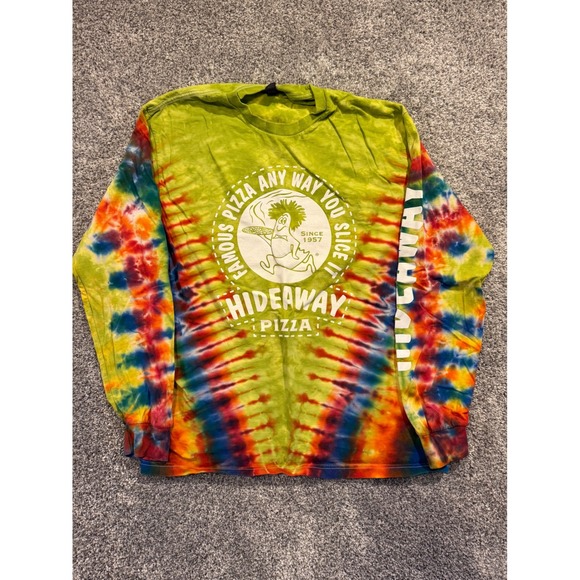 Hideaway Pizza Tie Dye Long Sleeve L T-Shirt Famous Pizza Any Way You Slice It - Picture 1 of 9